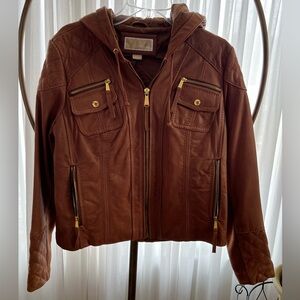 Michael Kors Chocolate Brown Quilted Leather Jacket